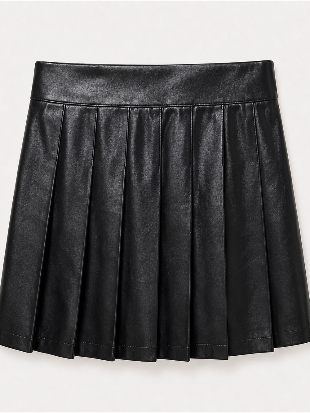Justice Black Faux Leather Pleated Mini Skirt- Sz M- Like New